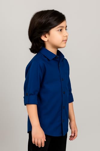 Image of Boys Kids Royal Blue Cotton Shirt, Long Roll-Up Sleeves, Party, Age 2-6 Years