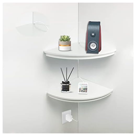 HAO Floating Corner Shelf Invisible Wall Mounted Shelves Radial Shape Cable Wire Hole Pattern Perfect for Bedroom Bathroom Living Room Kitchen Set of 2 White