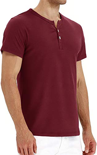 Aiyino básica Henly Shirt Camisetas Cuello Panadero Manga Corta Algodon Hombre Vino Rojo s