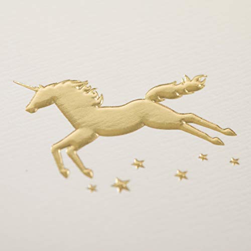 Image of Graphique Gold Unicorn La Petite Presse Boxed Notecards - 10 Embellished Gold Foil Unicorn Blank Cards with Matching Envelopes and Storage Box, 3.25 inch x 4.75 inch (L1343CB)
