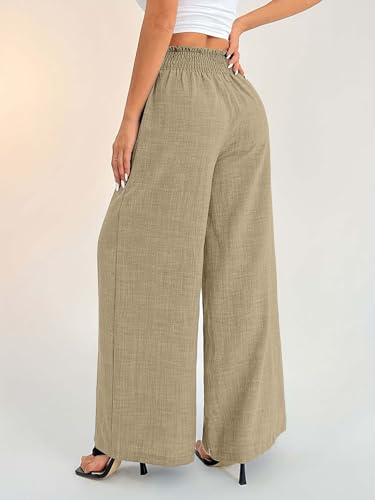 Image of Sugathari Women's Casual Wide Leg Pants - High Waist Elastic Waistband Loose Fit Long Trousers | Lightweight Straight Leg Summer PantsTrouser 254