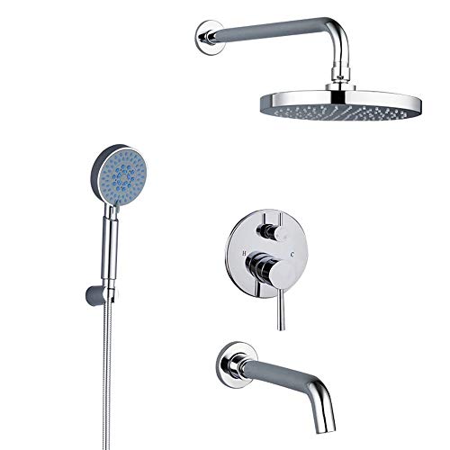 Ensemble de système de douche à effet de pluie chromé encastré avec colonne et douchette