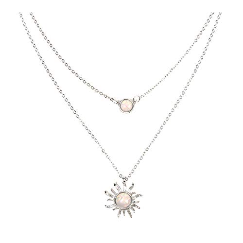 Layered Choker Necklace for Women,Moon and Sun Layered Choker Necklace Double Chains Sunflower Opal Pendant Necklace Gift
