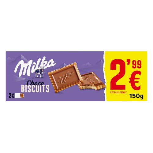 Milka Choco Biscuits Galletas con Chocolate con Leche de los Alpes 150g | Galletas Milka con chocolate con leche, para disfrutar en cualquier momento del día
