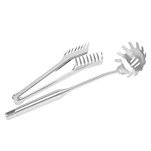 Lyzeous 2 Pieces Stainless Steel Spaghetti Server Set, Stainless Steel Spaghetti Pasta Tong, Pasta Spoon Server Fork