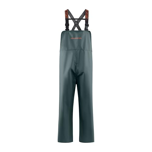 Grundens Mens Shoreman Bib Pants - Stain-Resistant Waterproof Seafood Processing Bibs Green X-Large