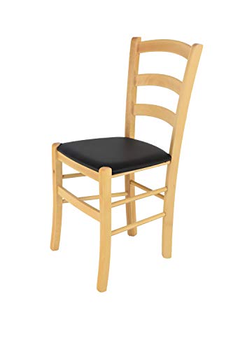 t m c s Tommychairs - Silla Venice para Cocina y Comedor, Estructura en Madera de Haya Color Natural y Asiento tapizado en Polipiel Color Negro