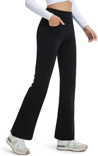 Comallan Thermo Leggings Damen Schlaghose Fleecefutter | Flared Leggings Damen,Sportleggins Damen Lang,Winter Warm Hose,Yogahose Wasserdicht High Waist mit Taschen