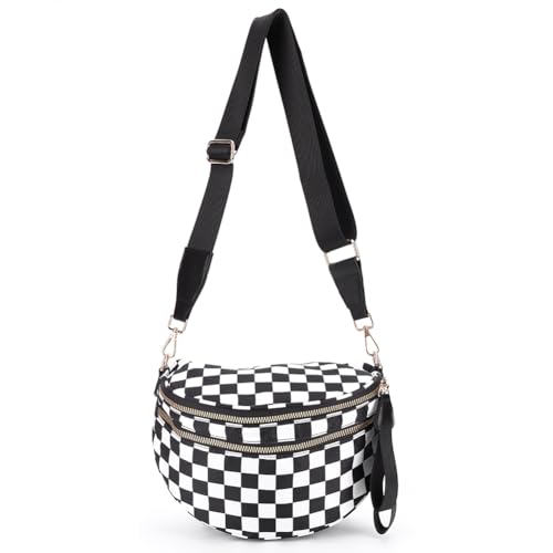 JQWSVE Checkered Crossbody Bag Bum Bag for Women Checkered Purse Plus Size Crossbody Bags Black and White Purse Out Going Bag