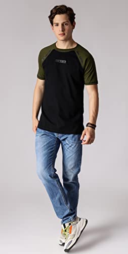 Image of Men's Round Neck Combed Cotton Black Olive 3D Print Raglan Half Sleeve T-Shirts for Men (STM-009)