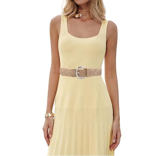 Women's Wide Braided Leather Belt with Silver Buckle, Hand-Woven Design with Silver Buckle4