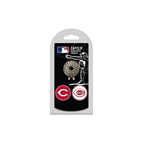 Team Golf MLB Cincinnati Reds Cap Clip With 2 Golf Ball Markers Golf Cap Clip with 2 Removable Double-Sided Enamel Magnetic Ball Markers, Attaches Easily to Hats