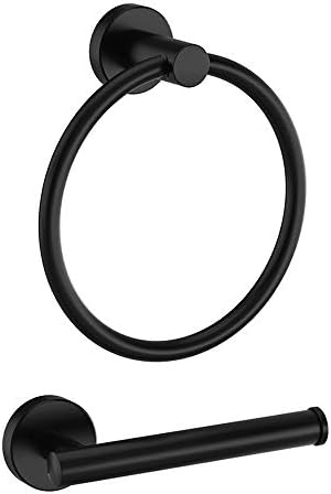 Marmolux Acc 2 PCS Matte Black Bathroom Hardware Set - Hand Towel Holder for Bathroom Wall + Black Toilet Paper Holder Wall Mount | Towel Holder Hanger Rack Stainless Steel Bathroom Set