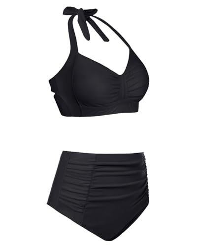 Holipick Women High Waisted Bikini Set Two Piece Swimsuit Tummy Control Bathing Suit Vintage Halter Swimwear2