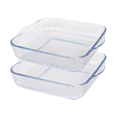 Argon Tableware Optical Square Glass Oven Dishes - 24cm x 21cm - 2x Small Deep Baking Casserole Lasagne Roasting Roaster Cooking Tray Bowl | Microwave Safe, Freezer Safe