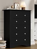 Flamaker Tall Dresser for Bedroom, 5 Drawer Dresser, Wood Dressers, Wide Chest of Drawer, Storage Drawers, Storage Organizer for Closet, Hallway (Black)
