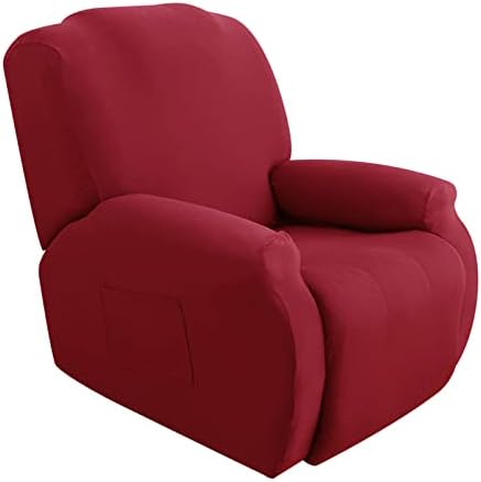 4-Piece Recliner Slipcover Sofa Slipcover Couch Covers Stretch Armchair Cover Non-Slip Furniture Protector Elastic Spandex Soft Recliner Chair Protector with Side Pocket(1 Seater Ash Blue)