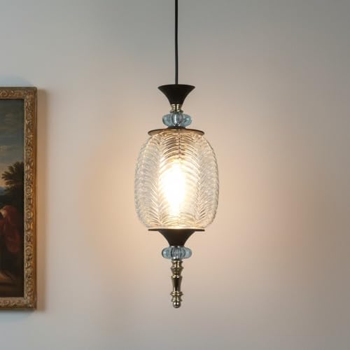 Image of ELIANTE Modern Glass Hanging Light for Living Room & Dining Area | Metal Ceiling Lamp with Elegant Glass Shade | 3 Years Warranty | Free Bulb (Lunelle)