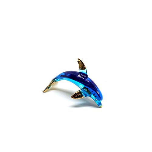 Handmade Mini 2 Inch Blown Glass Blue Curve Dolphin Figurines Figures Art thumb #5