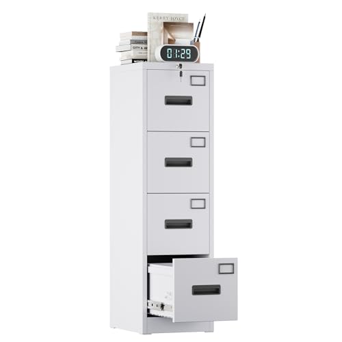FlairVibe A4 Armario Archivador Metálico, 4 Cajonera Oficina Archivadores Verticales, Bloqueable, Incluye 2 Llaves, Dispositivo de Inserción, Muebles Oficina