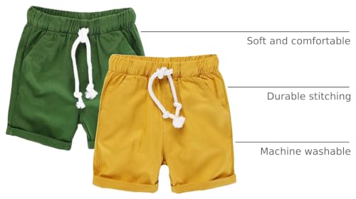 Image of HILEELANG Toddler Boy Chino Shorts Summer Cotton Stretch Drawstring School Uniform Jogger Shorts 2 Pack