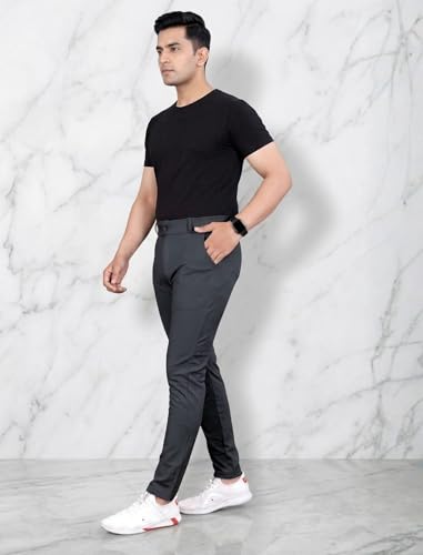 Image of MiraMichi Slim Fit Men's Formal Mid Rise Trousers - Solid Lycra Blend, Ideal for Formal Occasions, Stylish