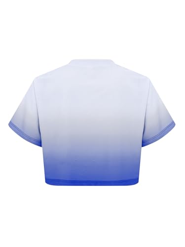 YiZYiF Kids Girls Short Sleeve Crop Dance Top Shiny Gradient Color Summer Workout T-Shirt Tees4