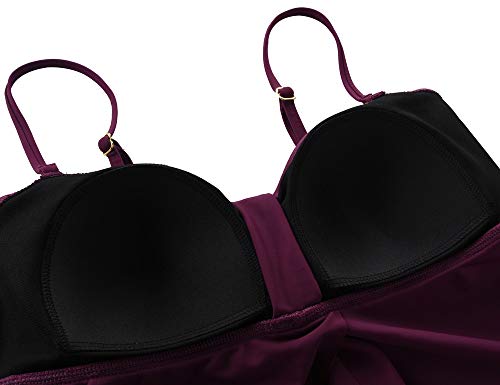 Image of Hilor Women's Flyaway Tankini Top Bandeau Swimsuit Flowy Bathing Suit Tummy Control Swimwear