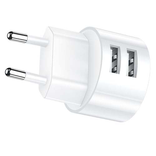 Doble Puerto Adaptador Enchufe USB 5V 2,1A/10W, Adaptador De Enchufe UE USB Europeo, Enchufe Cargador Múltiple De Pared Universal para Smartphones Tabletas Reproductores Ebooks y Dispositivos USB
