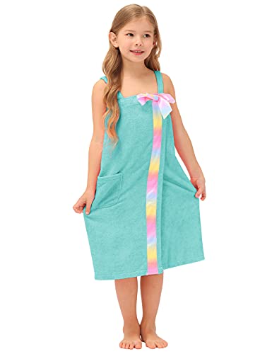 Zexxxy Little Girls Bath Wrap Towel Dress with Straps Spa Shower Gym Body Wrap with Bow Turquoise 4-5Y Zexxxy Little Girls Bath Wrap Towel Dress with Straps Spa Shower Gym Body Wrap with Bow Turquoise 4-5Y