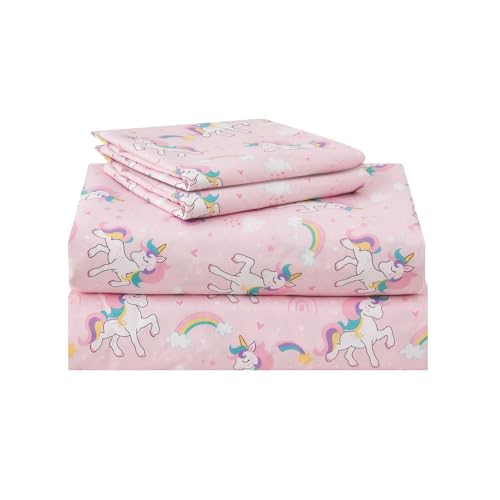 lasoftan Kids Sheet Set Twin Size 3 Pcs Girls Sheet Set with Pink Unicorn PatternKids Girls Twin Fitted SheetBreathable & Silky Soft Microfiber Fitted Sheet