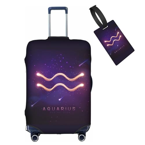 Zodiac Signs Luggage Cover Protector Elastic Washable Carry on Travel Purple Aquarius Suitcase Covers for Luggage M(Fit 22-24inch suitcase)