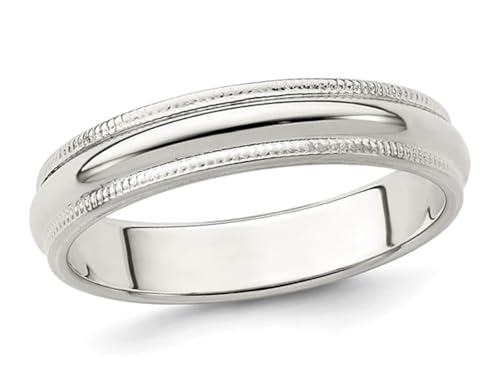 Ladies Milgrain Wedding Band Ring in Sterling Silver (4mm)