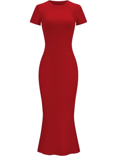 Image of Womens Summer Short Sleeve Square Neck Elegant Casual Lounge Bodycon Slim Maxi Evening Party Long Dress