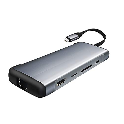 Yamei USB C Hub Multipuerto Adaptador,9 en 1 USB C HDMI 4K con Type-c PD,RJ45 Gigabit Ethernet,3 Puertos USB 3.0,Lectores de Tarjetas SD/TF,3.5 mm Chaqueta Audio Compatible con MacBook Pro