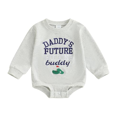 Baby Boy Fall Outfit Golf Letter Embroidery Bubble Romper Long Sleeve Bodysuit Newborn Baby Clothes