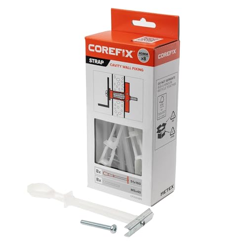 Corefix Strap – Chevilles À Bascule Pour Paroi Creuse, Lot De 8 (M5x40mm). Fixation Métallique Lourde Pour Placo, Mur Creux Et Parpaing. Installation Facile,...