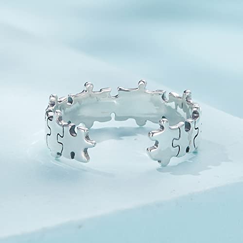 Kokoma Fashion Jigsaw Puzzle Open Statement Ring 925 Sterling Silver Adjustable Minimalist Finger Band Toe Rings Eternity Promise Rings Engagement Band Jewelry Gifts Bff #TOP4