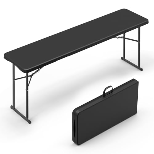 VINGLI 6 FT Narrow Folding Table Tabletop Folded in Half Premium Quality HDPE Material and Sturdy Metal Frame Perfect for Buffet Seminar Party Training Home Work Black