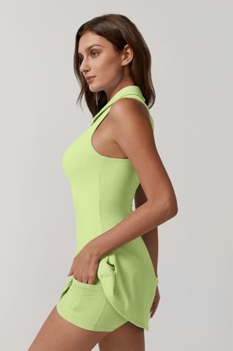 Image of QINSEN Womens Zip Front Tennis Dress Polo Collar Racer Back Workout Golf Dresses Build in Shorts with Pockets
