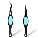 Salbsever 2 Pcs Crafting Precision Tweezers - Reverse, Crossing Lock, Soft Grip With Curved and Straight Fine Point Tips for Crafts