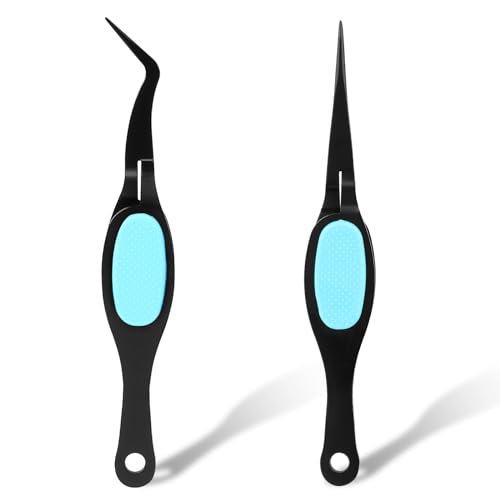 Salbsever 2 Pcs Crafting Precision Tweezers - Reverse, Crossing Lock, Soft Grip With Curved and Straight Fine Point Tips for Crafts