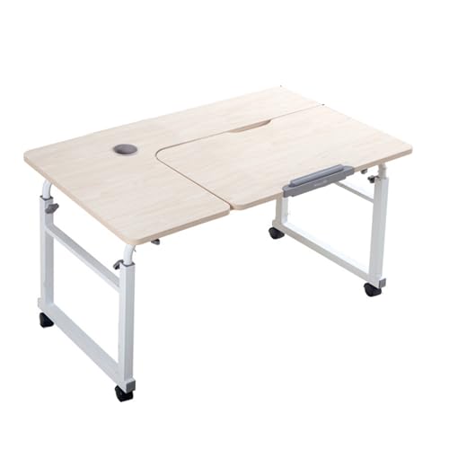 Mesa de Noche Ajustable con Ruedas para Camas King Size. Altura y Anchura Ajustables. Escritorio con Ruedas y Tablero inclinable para Trabajar y estudiar en el Dormitorio (Blanco, 80 cm).