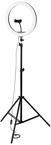 Image of Amazon Basics LED Ring Light (12-inch) with Tripod Stand, Hot Shoe Adapter and 3 Temperature Modes for YouTube, Photo-Shoot, Vlogging & More