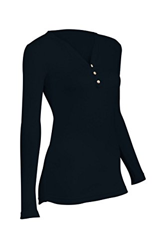 Indera Women's Pointelle Henley Top, Black, XX-Large