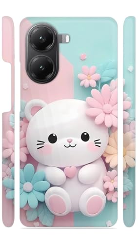 Image of White Kitty Flowers Designer Printed Hard Back Cover for Poco X7 Pro 5G Attractive and Uniquely Crafted Smartphone Case