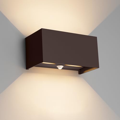 Klighten 24W Außenlampe mit Bewegungsmelder, Aussenleuchten mit bewegungsmelder Einstellbarer Lichtstrahl, Außenwandleuchte mit Bewegungsmelder Außen/Innen für Garten, IP65,4000K,Rostrot