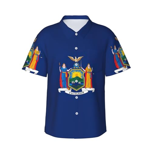 Short d'été décontracté boutonné et chemise hawaïenne imprimée drapeau de l'État de New York