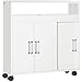 kleankin Armario de Baño con 2 Estantes Abiertos 3 Puertas y Balda Interior Ajustable Mueble Auxiliar de Almacenaje con Ruedas para Salón Cocina Dormitorio 70x20x71 cm Blanco