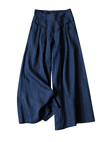 Gihuo Women' s Culottes Linen Blend Wide Leg Pants...